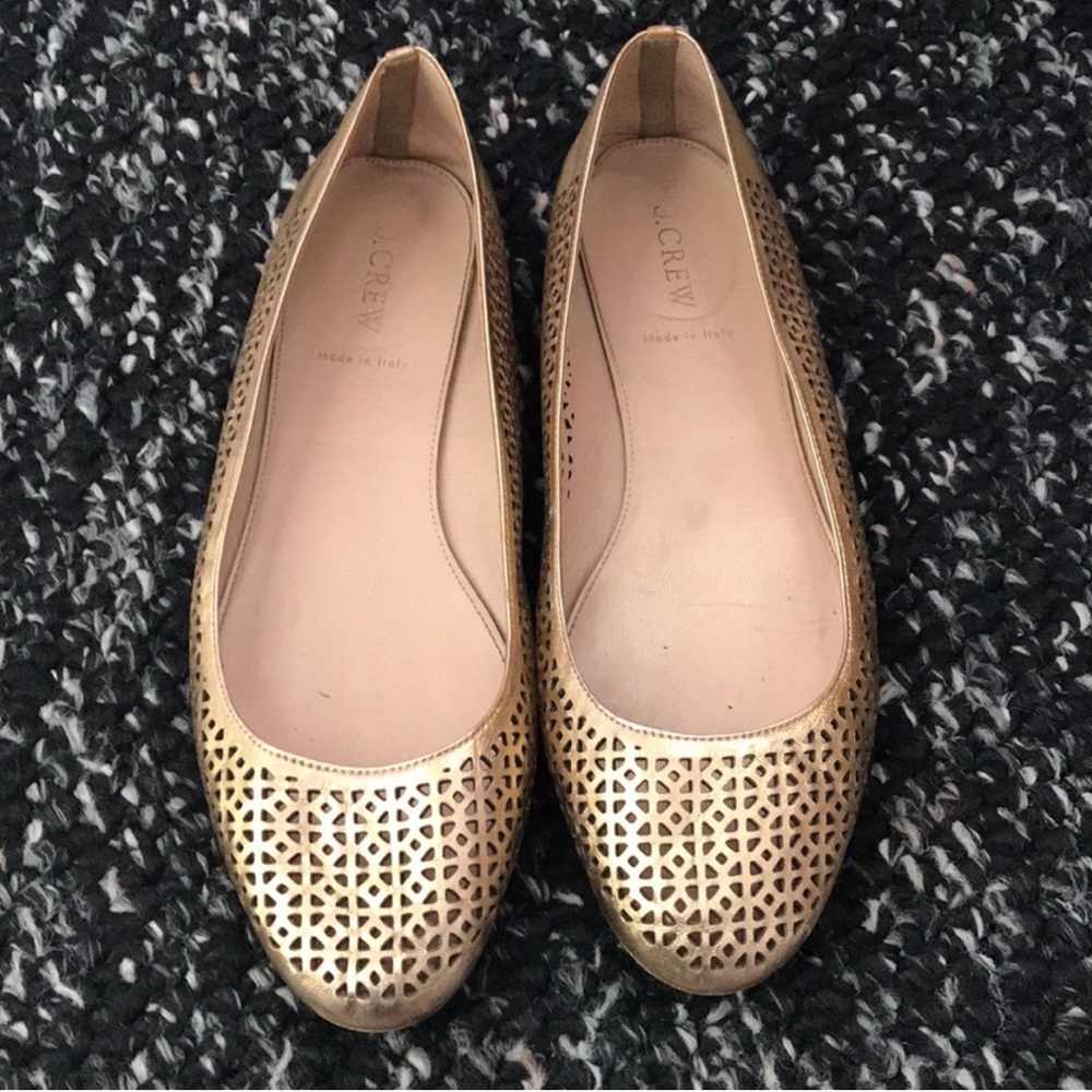 J Crew Perforated leather gold ballet slippers